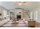 Cozy living room showcasing neutral furniture, a fireplace, decorative bookshelves, and ample natural light at 5383 Forest East Ln, Stone Mountain, GA 30088