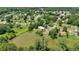 Aerial view of a pond in a neighborhood with mature trees and a community pool at 1002 Hallman Sw Ter, Marietta, GA 30064