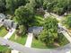 Aerial view of a home featuring a manicured lawn, mature trees, and a circular driveway at 2031 Greyfield Nw Dr, Kennesaw, GA 30152