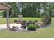 Inviting backyard featuring an outdoor fireplace, patio with furniture, and lush landscaping at 293 Ironwood Dr, Stockbridge, GA 30281