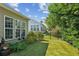 Backyard with artificial grass, beautiful garden, and a fence at 3804 Tattenhall Drive Dr, Cumming, GA 30040