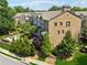 Beautiful multi-story brick townhome featuring lush landscaping, a manicured lawn, and a charming outdoor seating area at 2520 Carmel Way, Alpharetta, GA 30009