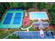 An aerial view of the community pool, tennis courts, clubhouse and playground at 3737 Falls Trl, Winston, GA 30187
