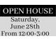 Open House sign on Saturday, June 28th from 12:00-3:00 at 140 Silvermere, Fayetteville, GA 30215