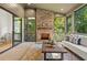 Covered outdoor space features a fireplace and access to both the yard and interior of the house at 2461 Fernleaf Nw Ct, Atlanta, GA 30318
