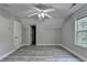 Bedroom featuring vaulted ceilings, modern ceiling fan, and wood-look flooring at 969 Bob Hannah Cir, Lawrenceville, GA 30044