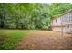 Fenced backyard featuring mature trees, partial fencing, and a lush green lawn, ideal for relaxation at 1060 Heatherwood Ct, Norcross, GA 30093