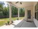 Covered patio with large columns and view of the backyard at 2124 Bullock Bluff Dr, Loganville, GA 30052