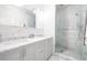 Bright bathroom with dual sinks, marble countertops, and a walk-in shower with glass door at 144 Northern Ave, Decatur, GA 30030