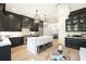 Modern kitchen boasts dark cabinets, an island with seating, and designer pendant lighting at 144 Northern Ave, Decatur, GA 30030