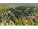 Panoramic aerial of a residential area adjacent to a well-maintained golf course, offering scenic views and recreation at 7048 Bennington Ln, Cumming, GA 30041