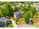 Stunning aerial view of a well-maintained home with lush landscaping and mature trees at 7048 Bennington Ln, Cumming, GA 30041