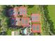 Aerial view of a well-maintained community tennis court with multiple courts, surrounded by lush greenery and pool at 1518 Maplewood Ct, Woodstock, GA 30189
