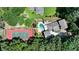 Aerial view showcasing a swimming pool, backyard, and tennis court amidst verdant surroundings at 1024 Lake Charles Dr, Roswell, GA 30075