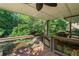 Cozy covered patio with wood ceiling, a grill, and a beautiful view of the wooded backyard at 1270 Taylor Oaks Dr, Roswell, GA 30076
