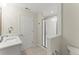 Neutral bathroom featuring a walk-in shower and modern sink at 5455 Malone Ct, Powder Springs, GA 30127