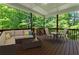 Relaxing screened porch has wicker furniture overlooking a beautiful green yard at 1575 Wynridge Pointe, Alpharetta, GA 30005