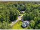 An aerial view of a home nestled amongst lush greenery, accessed via a long driveway off a quiet road at 6070 Lively Ct, Cumming, GA 30040