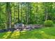 Backyard with grassy lawn and an outdoor dining setup on a stone patio at 6070 Lively Ct, Cumming, GA 30040