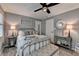 Airy bedroom with decorative lamps, a bench, and neutral decor at 939 Flowers Xing, Lawrenceville, GA 30044