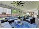 Inviting screened porch with comfortable seating, ceiling fan, and views of the backyard at 939 Flowers Xing, Lawrenceville, GA 30044