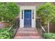 Elegant entryway featuring a classic blue front door with decorative trim and brick steps at 1105 Clairemont Ave # J, Decatur, GA 30030
