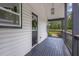 Inviting front porch with a dark grey floor, railing, and modern lighting at 5601 Due West Rd, Powder Springs, GA 30127