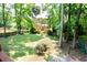 Large backyard with lush landscaping, mature trees, and a privacy fence at 737 Polk Nw St, Marietta, GA 30064