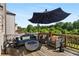 Relaxing deck features a fire pit, outdoor seating, and a scenic view of lush greenery at 5240 Bristlecone Pine Way, Cumming, GA 30040