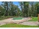 Backyard with a kidney-shaped pool surrounded by trees and a wooden fence at 6255 Hedgestone Way, Douglasville, GA 30135