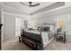 Serene main bedroom with tray ceiling, comfortable bed, and ensuite bathroom view at 5605 Miners Rdg, Cumming, GA 30028
