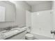 Bright bathroom featuring granite vanity, tiled walls, and a tub and shower combo at 1050 Chapman Circle Cir, Stone Mountain, GA 30088