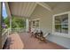 Covered porch with wood flooring features seating and red front door at 1453 Cambridge Cmn, Decatur, GA 30033