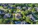 Aerial view showcasing property location within a neighborhood with pool and mature trees at 8455 Abingdon Ln, Duluth, GA 30097