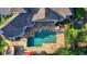 Overhead shot of a gorgeous home with a pool, outdoor kitchen, stone patio, and lush landscaping at 8455 Abingdon Ln, Duluth, GA 30097