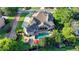 Gorgeous aerial view of the home and backyard with pool, patio, outdoor kitchen, and manicured landscaping at 8455 Abingdon Ln, Duluth, GA 30097