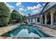 Inviting backyard with a stunning pool, outdoor kitchen and stone patio is perfect for entertaining at 8455 Abingdon Ln, Duluth, GA 30097