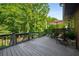 View of the backyard deck area with seating and railing, surrounded by trees at 278 Shire Way, Lawrenceville, GA 30044