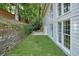 Backyard features a retaining wall, small patio and artificial turf for a low maintenance yard at 1971 Wellesley Trce, Dunwoody, GA 30338