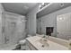 Modern bathroom featuring a glass-enclosed shower, sleek vanity, and contemporary fixtures at 350 River Walk Ter, Johns Creek, GA 30024