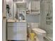 Functional bathroom featuring a vanity with storage, toilet, and enclosed shower at 350 River Walk Ter, Johns Creek, GA 30024