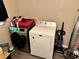 Laundry room featuring modern front load Samsung washer and dryer at 460 Heathrow Way, Stone Mountain, GA 30087
