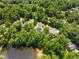Aerial view of houses nestled into the trees of the neighborhood and lake at 4789 Crest Park Ln, Marietta, GA 30068