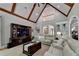 Inviting living room with vaulted ceiling, a TV and decorative shelving for cozy living at 1595 Northcliff Trce, Roswell, GA 30076