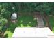 Aerial view of a fenced backyard, featuring a shed and wooden deck at 106 Kimbell Farm Dr, Locust Grove, GA 30248