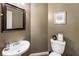 This powder room features pedestal sink, framed mirror, and decorative wall art at 35 Westfair Ct, Atlanta, GA 30328