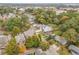 An aerial view of the property nestled amongst lush trees in a quiet neighborhood at 474 Haley Se St, Marietta, GA 30060