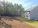 Spacious backyard with lush green grass, bordered by a line of tall pine trees at 15 Barton Ln, Covington, GA 30016