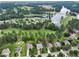 Areal view of neighborhood with mature trees, some homes featuring in-ground pools, and nearby lake at 3011 Stillwater Dr, Villa Rica, GA 30180