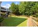 Spacious backyard with a well-maintained lawn, wooden fence, and a view of the surrounding trees at 428 Gold Xing, Canton, GA 30114